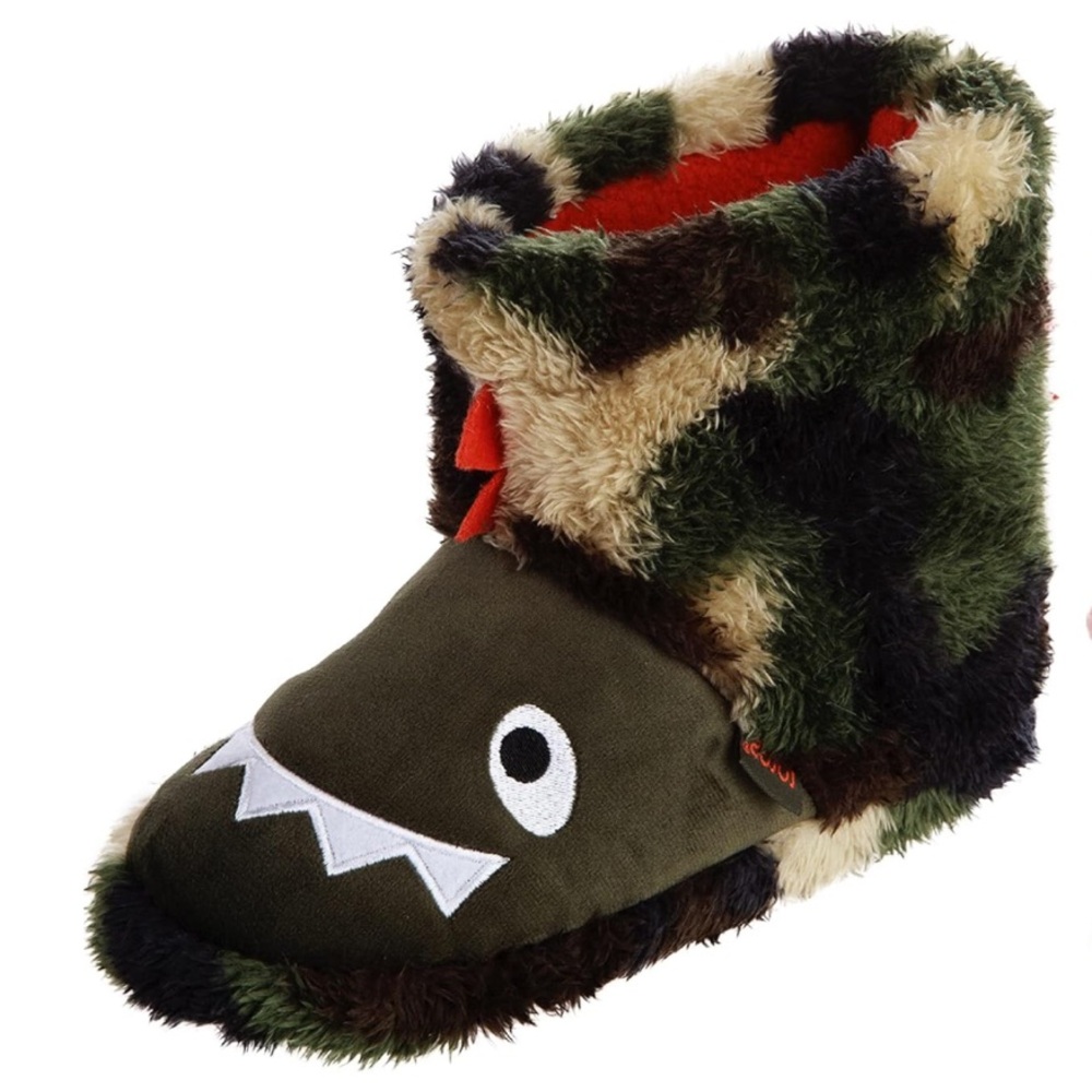 Totes Kids' Dinosaur Camouflage Boot Slippers Size  9/10